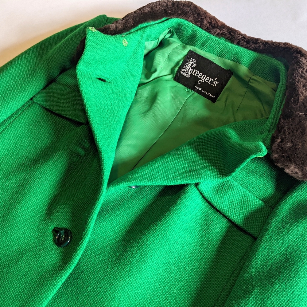 Vintage Bright Kelly Green Cropped Wool Coat - Kreeger's medium m 6 8 wool knit - Picture 6 of 13
